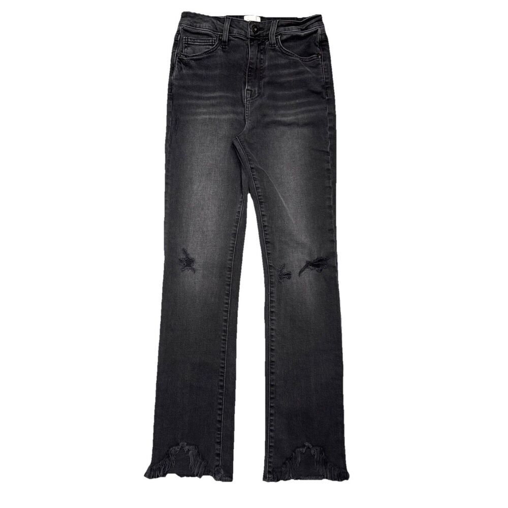 Jonathan Simkhai High Rise Straight Fray Jeans 26 (24x28) Washed Black Distress